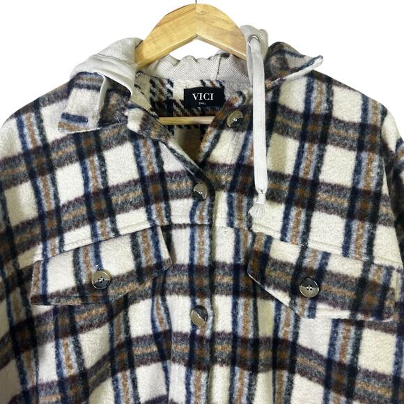 Vici Plaid Jacket in Black and White with Brown Accents - Picture 3 of 7